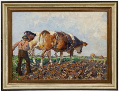 Max Bergmann (1884-1955) - Framed Early 20th Century Oil, Working the Fields