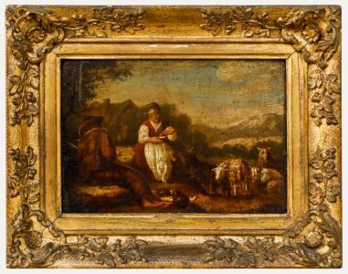 Follower of Philipp Peter Roos (1655-1706) - Framed Oil, The Goat Keepers