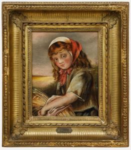 19th Century Oil - Girl with a Wheat Sheaf