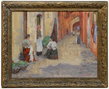 Impressionist School Mid 20th Century Oil - The Neighbourhood Watch
