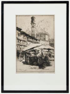 May Louise Greville Cooksey (1878-1943) - 1915 Etching, Piazza delle Erbe