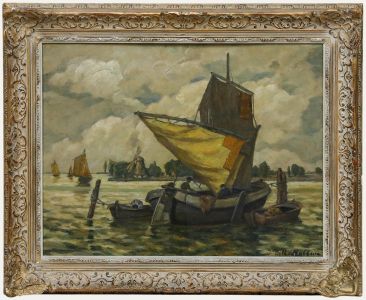 Johanna Dill-Malburg (1859-1944) - Early 20th Century Oil, Moored Fishing Boats