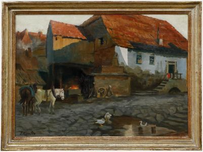 Emil Kiemlen (1869-1956) - Framed Mid 20th Century Oil, Outside the Forge