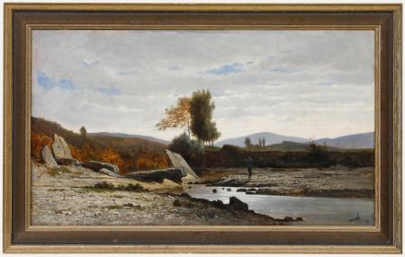 Horace Antione Fonville (1832-1914) - Framed Oil, Angler on the Rocky Riverbed