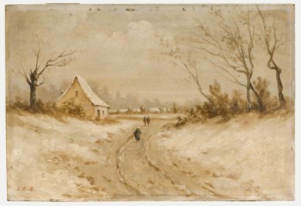 19th Century Oil - Walking Through the Snow