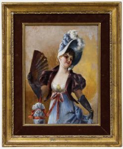 M. Blondeau - Early 20th Century Oil, Elegant Woman with Fan