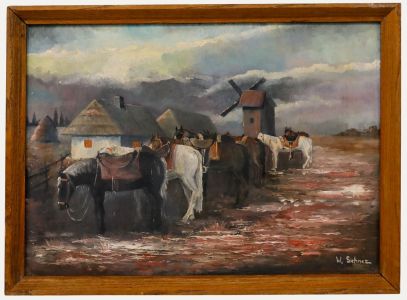 W. Schnez - Framed Mid 20th Century Oil, A Team of Horses