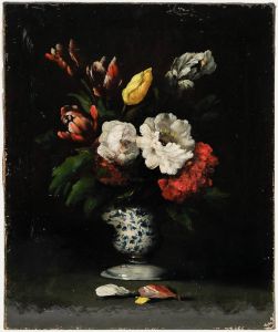 French School 19th Century Oil - Flowers in Porcelain