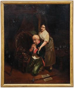 Ulysse Isnard after Claudius Jacquand - 1858 Oil, The Prayer of the Invalid
