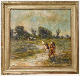 Framed 20th Century Oil - Return from the Fields
