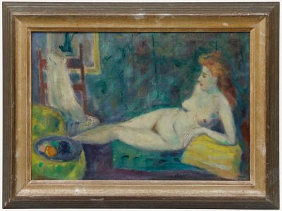 Majoor - Framed Mid 20th Century Oil, Reclining by the Fruit Bowl