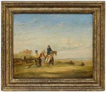 Circle of William Collins (1788-1847) - Framed Oil, Fisherfolk on the Shore