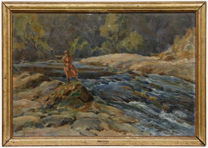 H. Wharton - Framed Mid 20th Century Oil, Reeling in the Catch