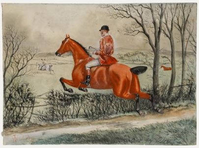 T. Walsh - 19th Century Watercolour, The Hunt Takes the Leap