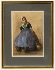 Framed Late 19th Century Watercolour - Dutch Girl