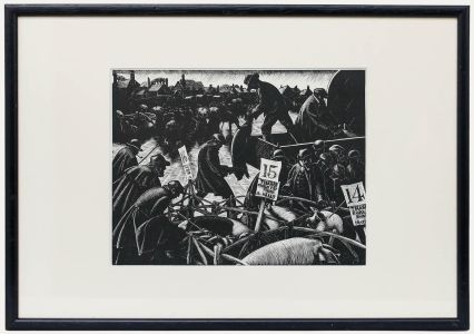 Clare Leighton (1898-1989) - Framed Wood Engraving, The Fat Stock Market