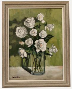 Kerina Behr - Framed Contemporary Oil, White Roses in a Vase