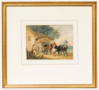 Framed Mid 19th Century Watercolour - The Haywagon & Working Oxen