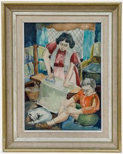 Modern British 20th Century Watercolour - Housework