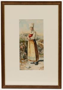 D. Lari - 1880 Watercolour, Young Girl in Traditional Dress