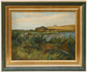 Framed 20th Century Oil - Wind Swept Landscape