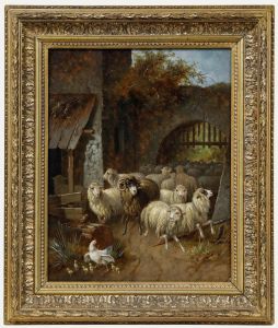 Adolf Nowey (b.1835) - 19th Century Oil, Farmstead with Sheep