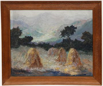 Heinz Wetzel (1858-1913) - Framed Early 20th Century Oil, Golden Haystacks
