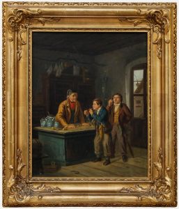 After Hanno Rhomberg (1820-1869) - Framed Late 19th Century Oil, The First Smoke