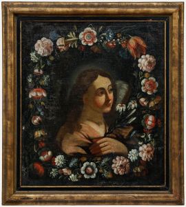 17th Century Oil - Mary Surrounded by Flowers