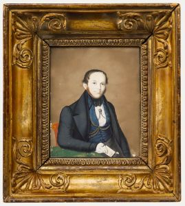 Biedermeier Period 1837 Gouache - Gentleman in Blue and Gold