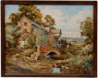 Framed Late 19th Century Oil - Fishing from the Bridge