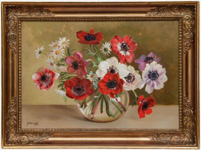 Georges Danset (1897-1976) - Framed 1941 Oil, Anemones and Daisies