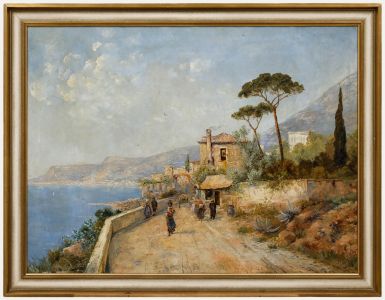 Attrib. Karl Theodor Wagner (1856-1921) - Framed Oil, Amalfi Coastline