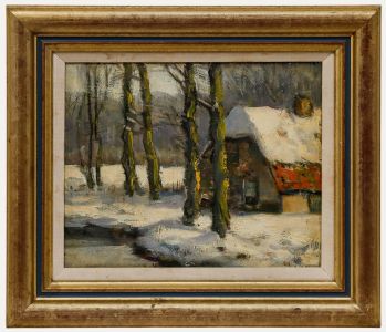Louis Willem van Soest (1867-1948) - Framed 1948 Oil, Winter Cottage