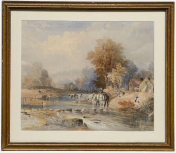 19th Century Watercolour - The River Crossing