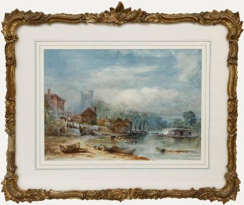 Framed 19th Century Watercolour - Riverside View