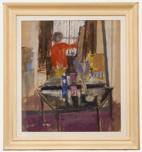 Janet Golphin (b.1950) - Framed 20th Century Watercolour, Artist in the Mirror