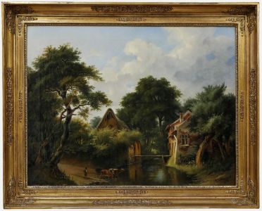 A. Mathot - Framed Mid 19th Century Oil, Cattle at the River