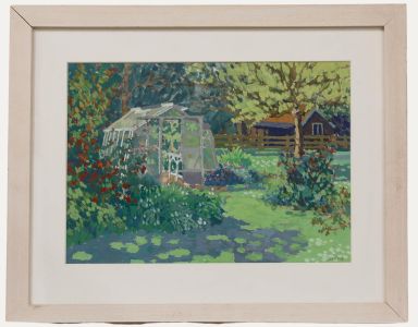 Annabel Gosling (b.1942) - Contemporary Gouache, Greenhouse in Summer