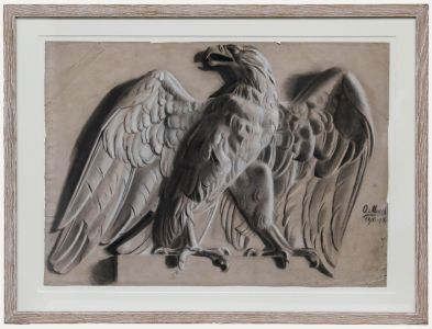 O. Muck (fl.1898-1907) - Framed Charcoal Drawing, Study of an Eagle