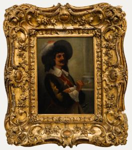 Reno - Framed 19th Century Oil, Portrait of a Cavalier Smoking a Pipe