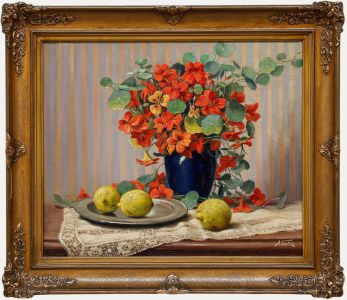 Albert Caullet (1875-1950) - Mid 20th Century Oil, Flowers and Lemons