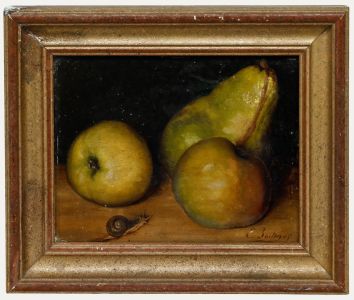 E. Boiton - Framed 1895 Oil, Still Life with Apples, Pears and Snail