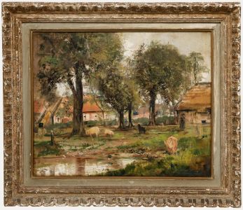 Jean Justin Gabriel - Framed Early 20th Century Oil, In Normandy