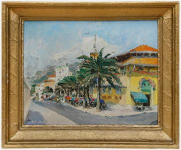 R. Cusas - Framed 20th Century Oil, A Mediterranean Street
