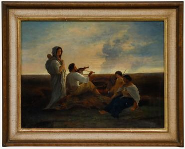 Framed German School 19th Century Oil - A Traveller Family