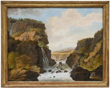 W.G. van Ulsen (1762-1830) - Watercolour, Figures Before a Gushing Waterfall