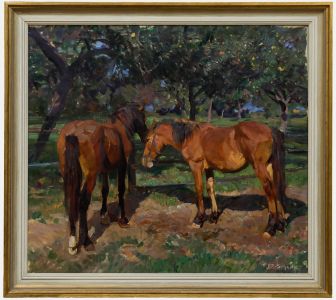 Rudolf Schacht (1900-1974) - 20th Century Oil, Horses in the Paddock