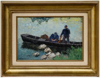 T. Benjamin - Framed Mid 20th Century Oil, The Fishing Trip