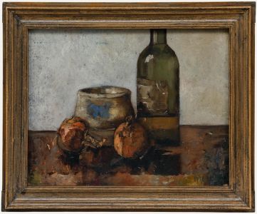Frans de Nocker (1884-1955) - Framed Oil, Still Life with Bottle & Onions